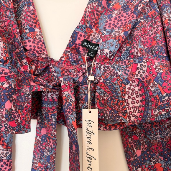 For Love & Lemons Red Pink Blue Paisley Crop Top - Picture 2 of 3